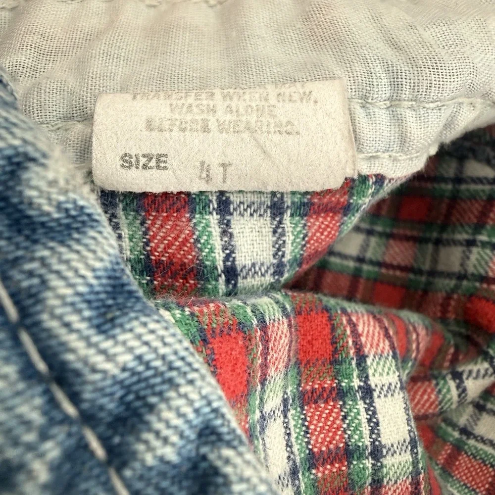 Oshkosh B'gosh Vintage Blue Denim Flannel Lined Patchwork Overalls Size 4T